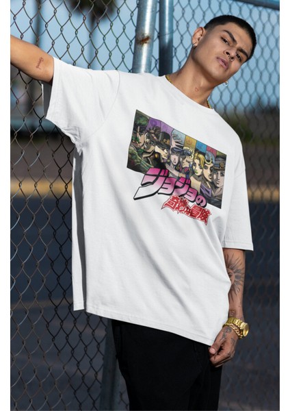 Oversize Jojo's Bizarre Karakterleri Baskılı T-Shirt, Unisex Anime Baskılı Tişört fiyatları