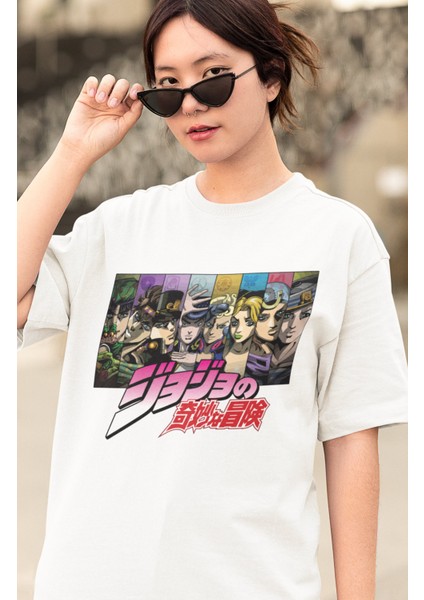 Oversize Jojo's Bizarre Karakterleri Baskılı T-Shirt, Unisex Anime Baskılı Tişört modelleri