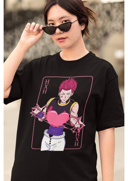 Oversize Hisoka Baskılı T-Shirt, Unisex Anime Baskılı Tişört modelleri