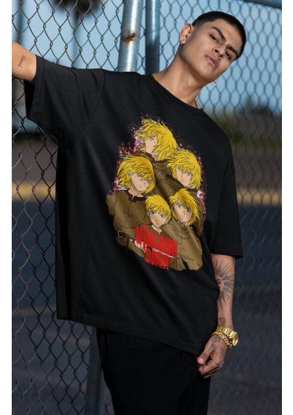 Oversize Vinland Saga V1 Baskılı T-Shirt, Unisex Anime Baskılı Tişört fiyatları