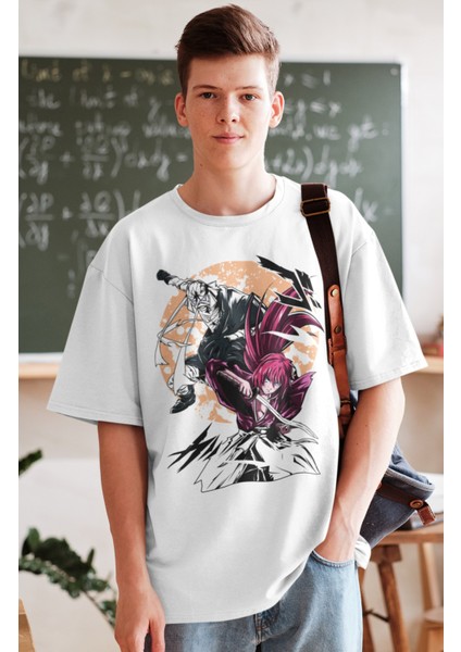 Oversize Rurouni Kenshin Baskılı T-Shirt, Unisex Anime Baskılı Tişört fiyatları