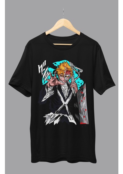 Oversize Bleach Ichigo Kurosaki V2 Baskılı T-Shirt, Unisex Anime Baskılı Tişört
