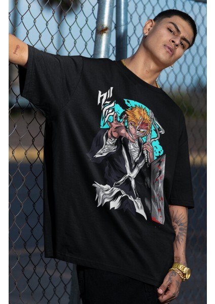 Oversize Bleach Ichigo Kurosaki V2 Baskılı T-Shirt, Unisex Anime Baskılı Tişört fiyatları