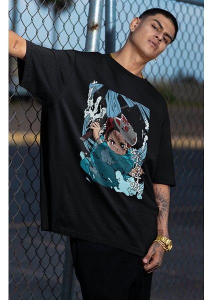 Oversize Demon Slayer Tanjiro V3 Baskılı T-Shirt, Unisex Anime Baskılı Tişört fiyatları