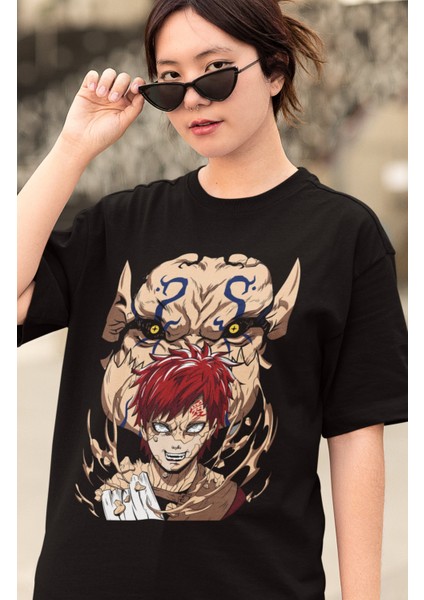 Oversize Naruto Sabaku No Gara Baskılı T-Shirt, Unisex Anime Baskılı Tişört modelleri
