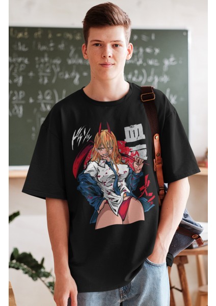 Oversize Chainsaw Man Power Versiyon 2 Baskılı T-Shirt, Unisex Anime Baskılı Tişört fiyatları