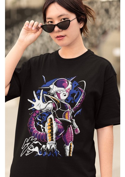 Oversize Dragon Ball Frieza Baskılı T-Shirt, Unisex Anime Baskılı Tişört modelleri