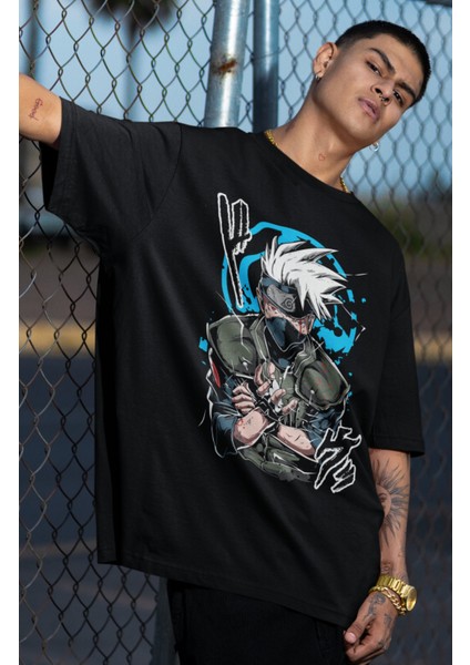 Oversize Kakashi Chidori Baskılı T-Shirt, Unisex Anime Baskılı Tişört fiyatları