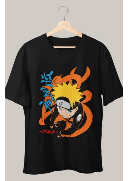 Oversize Naruto Vektörel Baskılı T-Shirt, Unisex Anime Baskılı Tişört