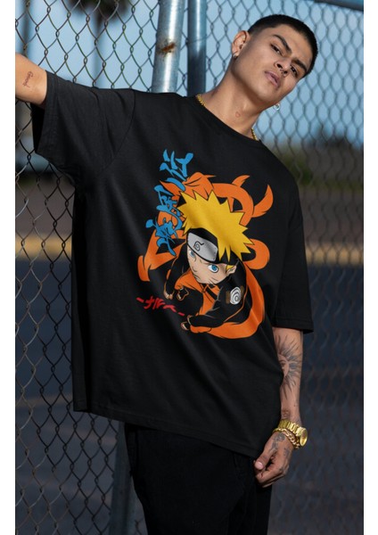 Oversize Naruto Vektörel Baskılı T-Shirt, Unisex Anime Baskılı Tişört fiyatları