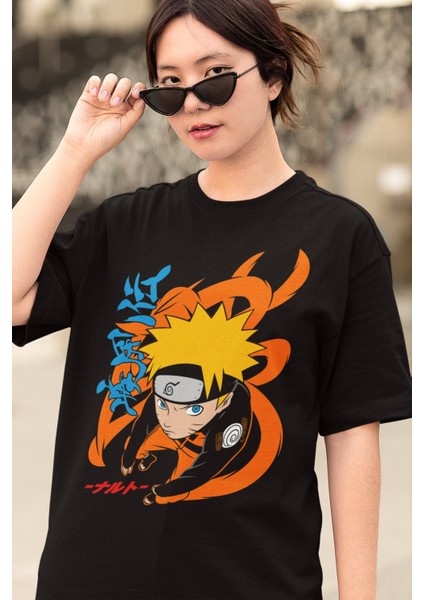 Oversize Naruto Vektörel Baskılı T-Shirt, Unisex Anime Baskılı Tişört modelleri