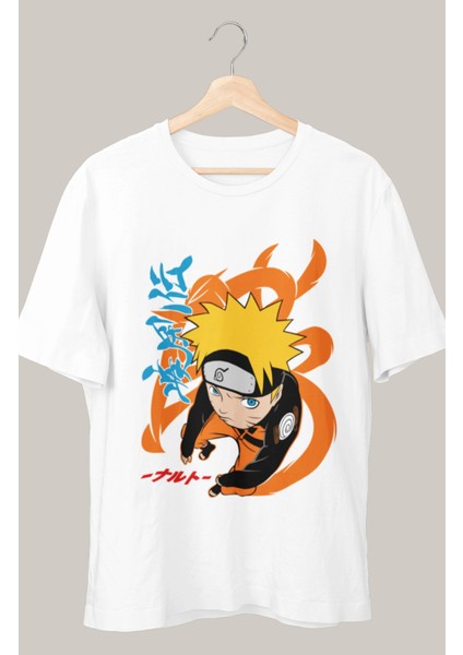 Oversize Naruto Vektörel Baskılı T-Shirt, Unisex Anime Baskılı Tişört