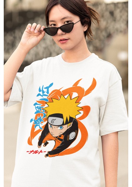 Oversize Naruto Vektörel Baskılı T-Shirt, Unisex Anime Baskılı Tişört modelleri