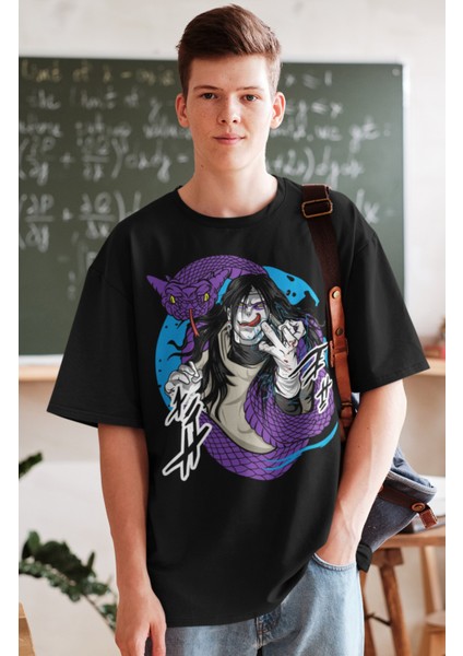 Oversize Naruto Orochimaru Baskılı T-Shirt, Unisex Anime Baskılı Tişört fiyatları
