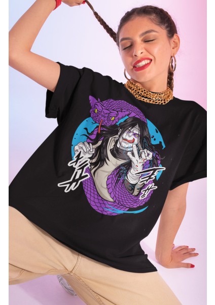 Oversize Naruto Orochimaru Baskılı T-Shirt, Unisex Anime Baskılı Tişört modelleri