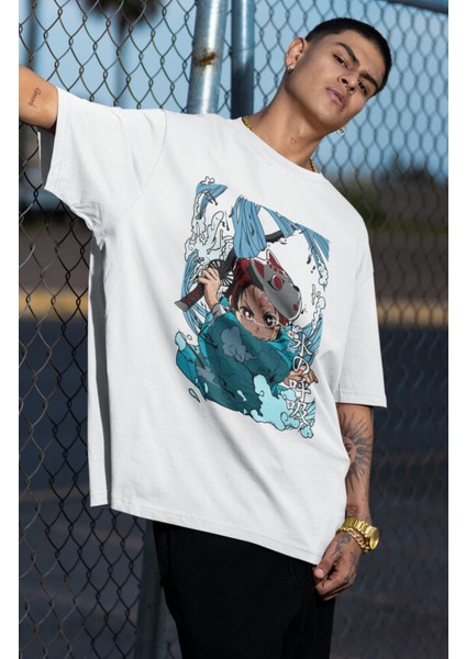 Oversize Demon Slayer Tanjiro V3 Baskılı T-Shirt, Unisex Anime Baskılı Tişört fiyatları