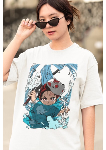 Oversize Demon Slayer Tanjiro V3 Baskılı T-Shirt, Unisex Anime Baskılı Tişört modelleri