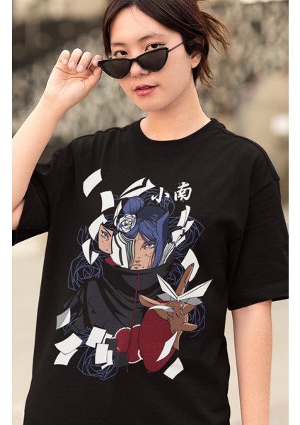 Oversize Naruto Konan Baskılı T-Shirt, Unisex Anime Baskılı Tişört modelleri