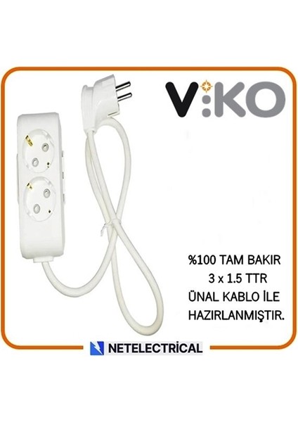 Multi-Let 2'li 7 Metre Topraklı Çocuk Korumalı Kablolu Grup Priz