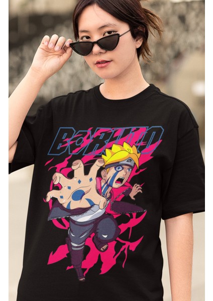 Oversize Baruto Baskılı T-Shirt, Unisex Anime Baskılı Tişört modelleri