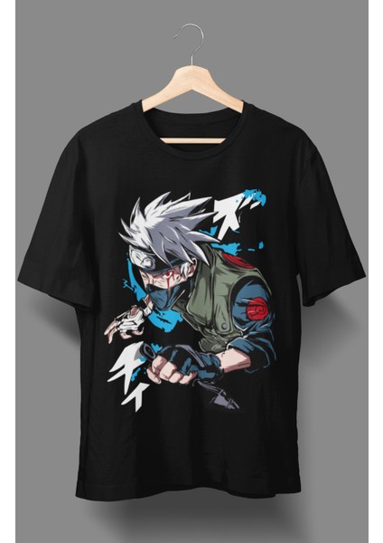 Oversize Naruto Kakashi Hatake Baskılı T-Shirt, Unisex Anime Baskılı Tişört