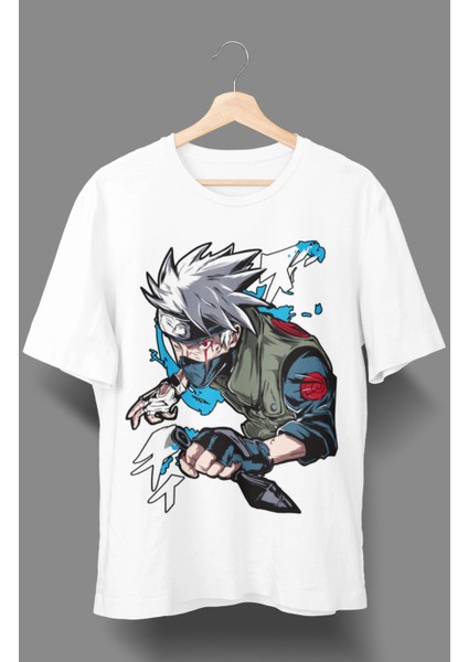 Oversize Naruto Kakashi Hatake Baskılı T-Shirt, Unisex Anime Baskılı Tişört