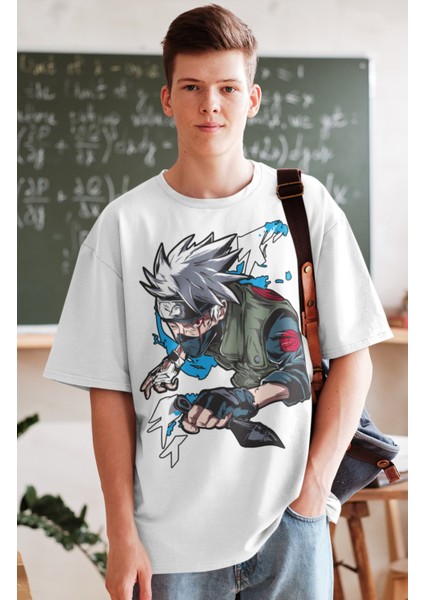 Oversize Naruto Kakashi Hatake Baskılı T-Shirt, Unisex Anime Baskılı Tişört fiyatları