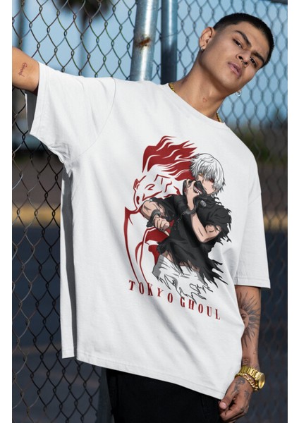 Oversize Tokyo Ghoul Baskılı T-Shirt, Unisex Anime Baskılı Tişört fiyatları