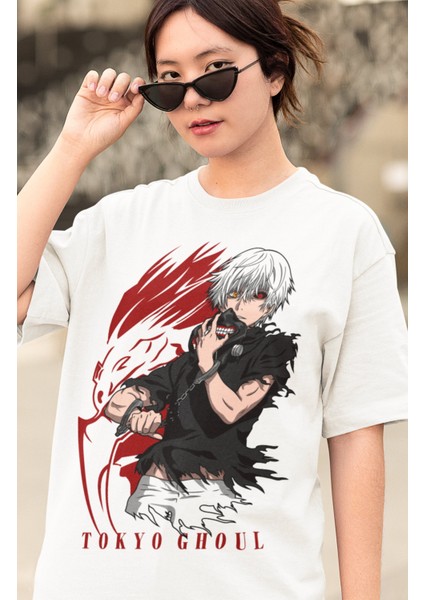 Oversize Tokyo Ghoul Baskılı T-Shirt, Unisex Anime Baskılı Tişört modelleri