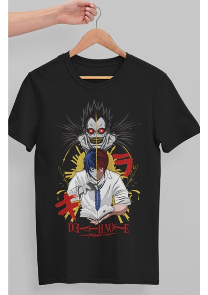 Oversize Death Note Ryuk ve Yagami Light-L Baskılı T-Shirt, Unisex Anime Baskılı Tişört