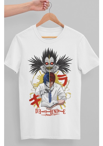 Oversize Death Note Ryuk ve Yagami Light-L Baskılı T-Shirt, Unisex Anime Baskılı Tişört