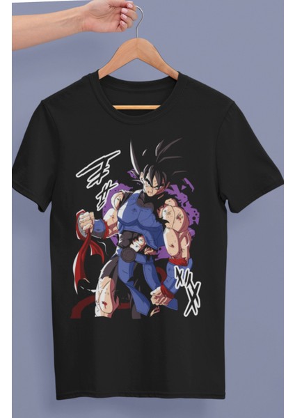 Oversize Dragon Ball Bardock Baskılı T-Shirt, Unisex Anime Baskılı Tişört