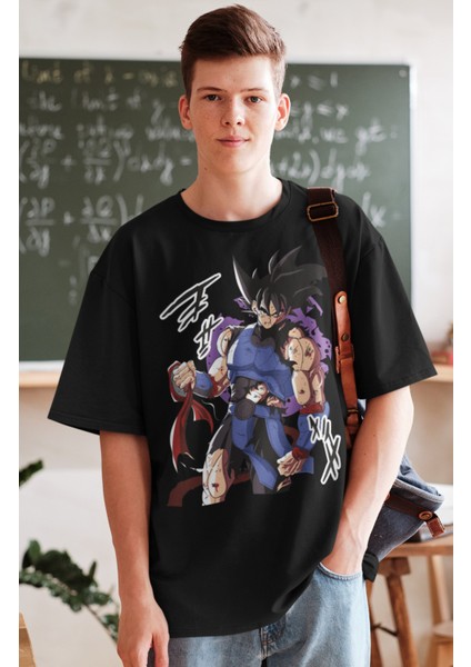 Oversize Dragon Ball Bardock Baskılı T-Shirt, Unisex Anime Baskılı Tişört fiyatları