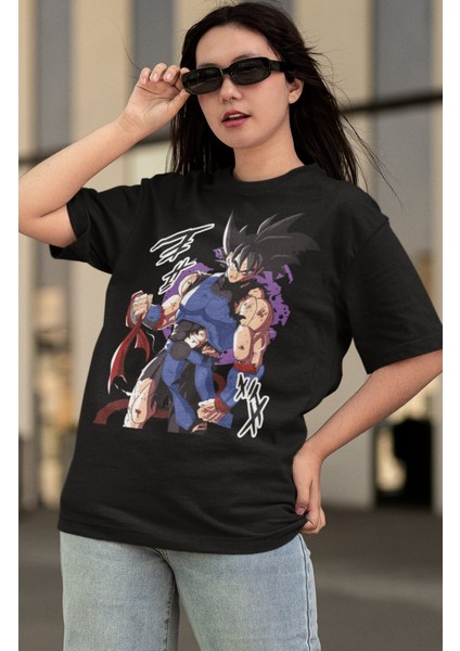 Oversize Dragon Ball Bardock Baskılı T-Shirt, Unisex Anime Baskılı Tişört modelleri