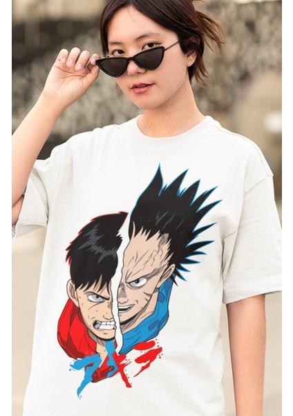Oversize Tetsuo ve Kaneda Baskılı T-Shirt, Unisex Anime Baskılı Tişört modelleri