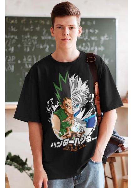 Oversize Hunter x Hunter Deku Vs Killua Baskılı T-Shirt, Unisex Anime Baskılı Tişört fiyatları