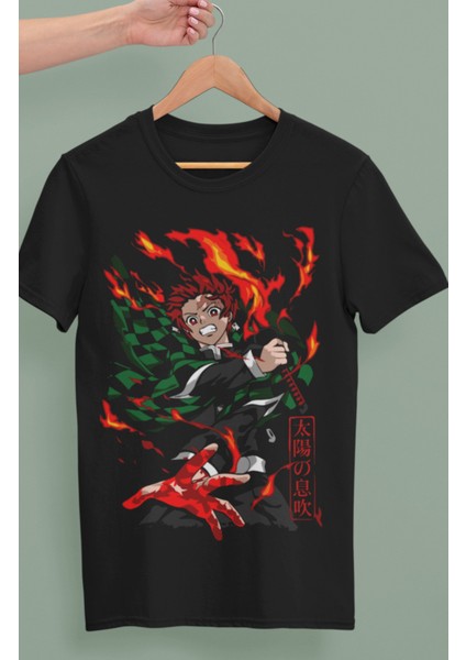 Oversize Demon Slayer Kamado Tanjiro 2 Baskılı T-Shirt, Unisex Anime Baskılı Tişört