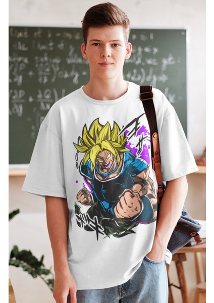 Oversize Dragon Ball Broly Baskılı T-Shirt, Unisex Anime Baskılı Tişört fiyatları