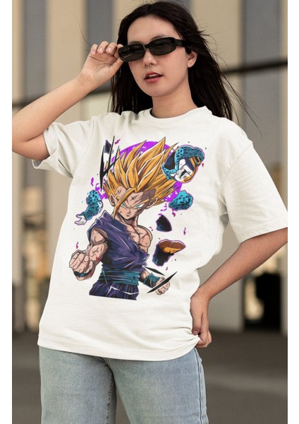 Oversize Dragon Ball Son Gohan Ex Baskılı T-Shirt, Unisex Anime Baskılı Tişört modelleri