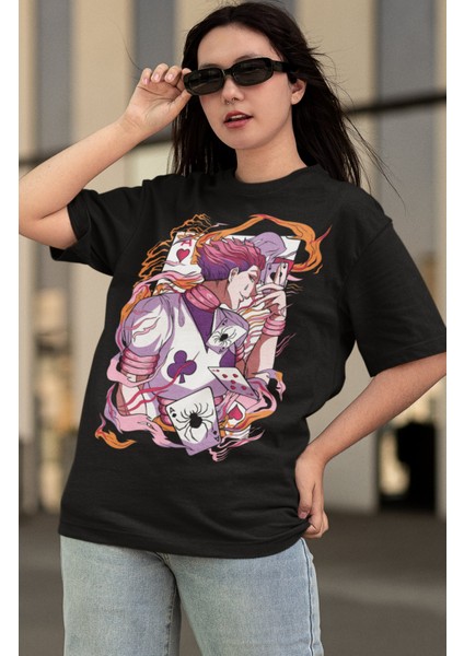 Oversize Hunter x Hunter Hisoka Baskılı T-Shirt, Unisex Anime Baskılı Tişört modelleri