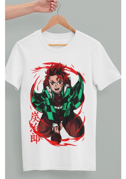 Oversize Demon Slayer Tanjiro Kamado Baskılı T-Shirt, Unisex Anime Baskılı Tişört
