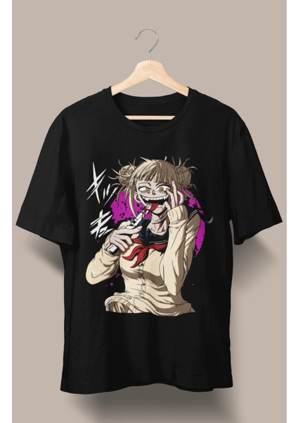 Oversize My Hero Academia Toga Himiko Baskılı T-Shirt, Unisex Anime Baskılı Tişört