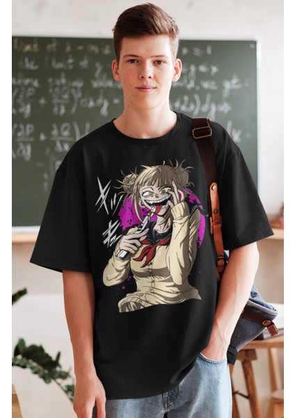 Oversize My Hero Academia Toga Himiko Baskılı T-Shirt, Unisex Anime Baskılı Tişört fiyatları