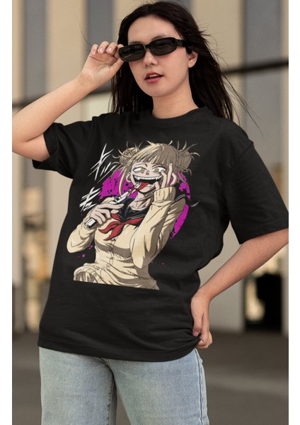 Oversize My Hero Academia Toga Himiko Baskılı T-Shirt, Unisex Anime Baskılı Tişört modelleri