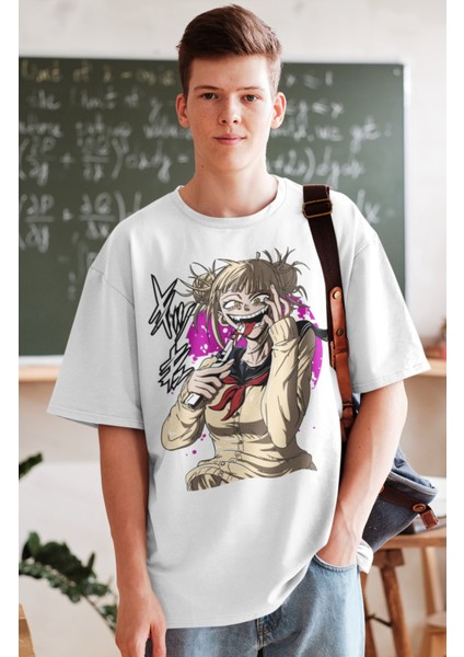 Oversize My Hero Academia Toga Himiko Baskılı T-Shirt, Unisex Anime Baskılı Tişört fiyatları