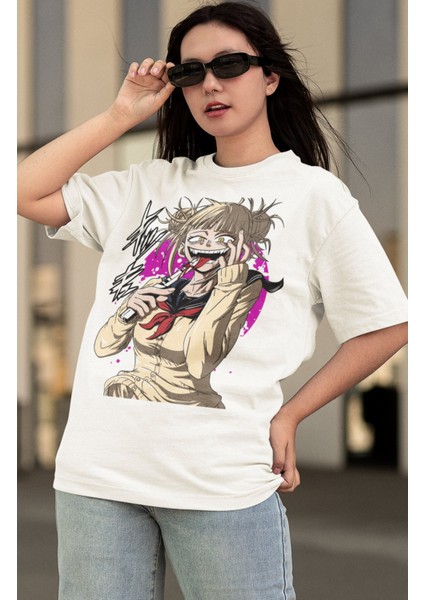 Oversize My Hero Academia Toga Himiko Baskılı T-Shirt, Unisex Anime Baskılı Tişört modelleri