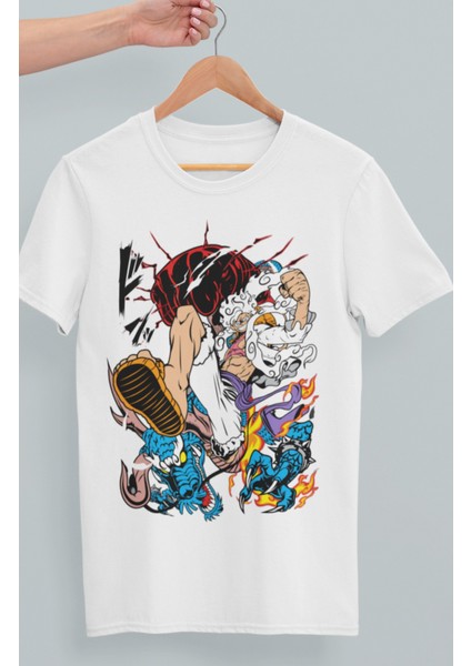 Oversize Luffy Vs Kaido Baskılı T-Shirt, Unisex Anime Baskılı Tişört