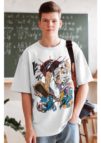Oversize Luffy Vs Kaido Baskılı T-Shirt, Unisex Anime Baskılı Tişört fiyatları