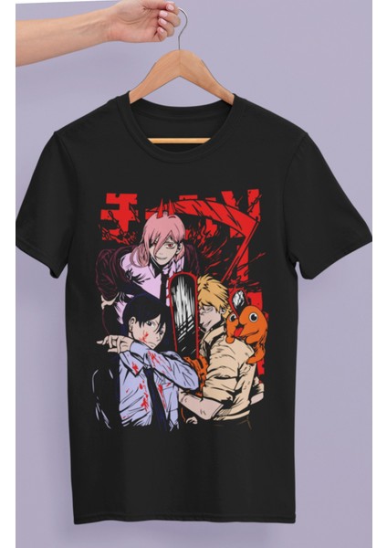 Oversize Chainsaw Man Karakterleri Baskılı T-Shirt, Unisex Anime Baskılı Tişört