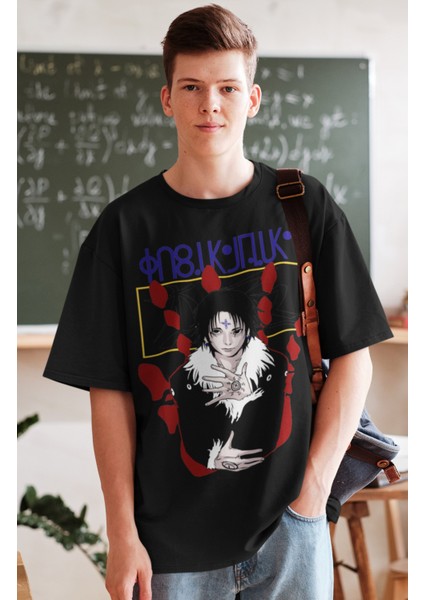 Oversize Hunter x Hunter Chrollo Lucilfer Baskılı T-Shirt, Unisex Anime Baskılı Tişört fiyatları